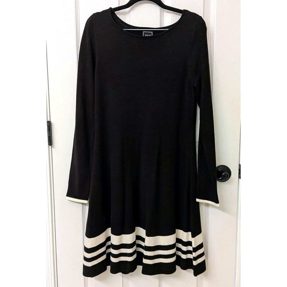 JH Black Knit Sweater Dress A-Line 3/4 Length Sleeves | SZ Large